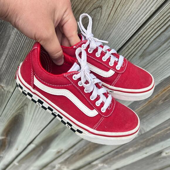 Vans Other - VANS Red Canvas Checkered Soles Sk-8 Low Top Sneakers, Youth 1 Boys/Girls